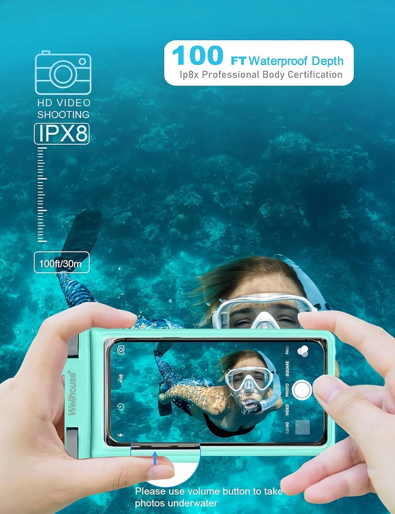 Wellhouse Waterproof Phone Pouch, Waterproof Phone Case for iPhone 16 15 14 13 12 Pro Max XS Samsung, IPX8 3D Cellphone Dry Bag Beach Essentials (1 Pack - Crystal Green7.0, 7 inch) - Image 4